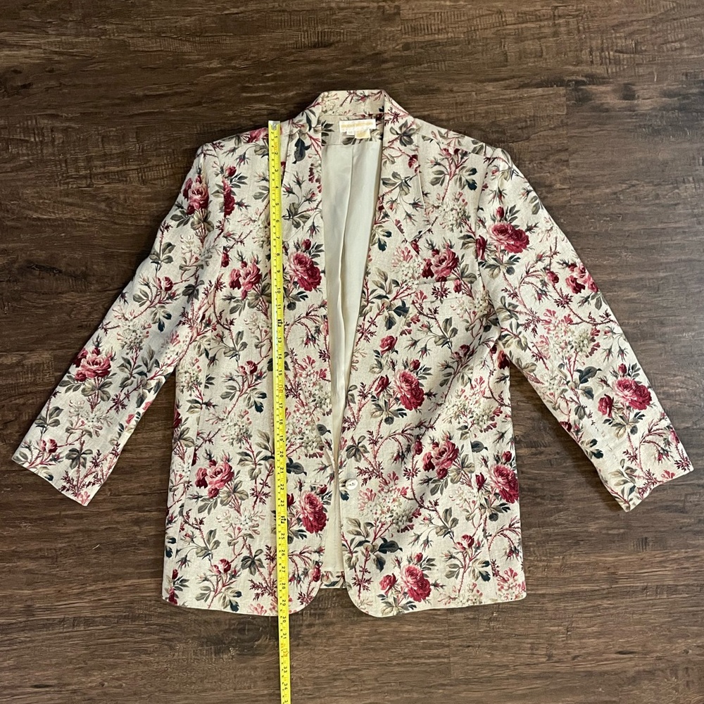 Brooks Brothers Womens Size 12 100% Linen Beige Floral Rose Blazer Jacket